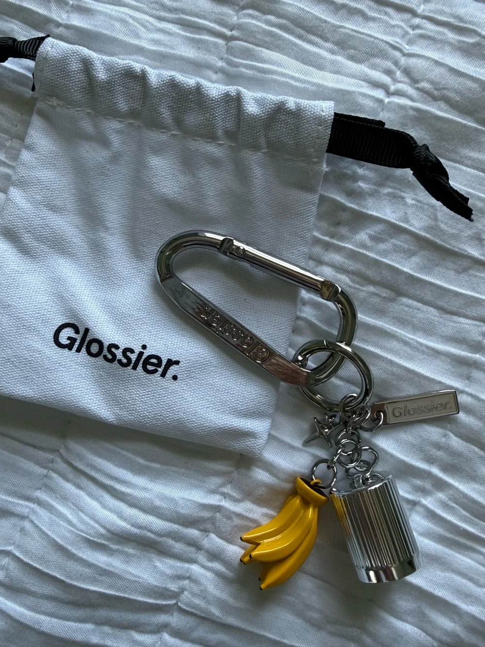Limited Edition Glossier Balm Dotcom Keychain and Sparkling Rose Balm Dotcom